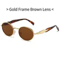 Retro oval sunglasses with luxury gold metal frame and dark tea tinted lenses - Gold Frame Tea Lens