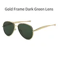 Retro pilot sunglasses featuring gold metal frame with dark green tinted lenses - Gold Frame Dark Green Lens