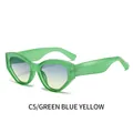 Retro cat-eye sunglasses with translucent green frames and blue-yellow gradient lenses - Green Frame Blue Yellow Lens (C5)