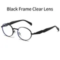 Retro oval metal frame glasses in black finish with clear lenses for a stylish look - Black Frame Clear Lenses