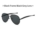 Classic aviator sunglasses with black metal frame and dark gray lenses at a 45-degree angle - Black Frame Black Grey Lens