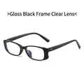 Modern rectangular sunglasses in bright black frame with clear lenses and metal rivets - Glossy Black Frame / Clear Lenses