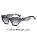 Green tortoise cat-eye sunglasses with gray gradient lenses for a vintage fashion look - Green Hawksbill Frame Grey Gradient Lens (C6)