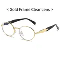 Retro oval metal sunglasses with gold frame and clear white lenses for a vintage look - Gold Frame White Lens