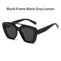Fashionable double-bridge square sunglasses featuring black frames and dark grey lenses - Black Frame Black Grey Lens