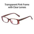 Retro rectangle sunglasses with transparent pink frame and clear lenses for stylish street wear - Transparent Pink Frame Clear Lens