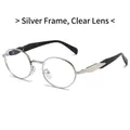 Retro oval silver metal sunglasses with clear lenses and anti-blue light coating - Silver Frame Clear Lenses
