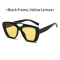 Fashionable oversized double bridge sunglasses with black frames and yellow lenses - Black Frame Yellow Lens