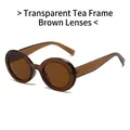 Retro oval sunglasses with tea-colored translucent frames and matching brown lenses - Transparent Tea Frame Tea Lens