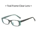 Retro square sunglasses with teal blue frames and tortoiseshell temples for women - Lake Blue Tortoise Frame Clear Lenses