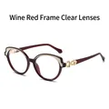 Burgundy frame fashion eyewear with clear lenses and golden infinity metal accents - Wine Red Frame Clear Lens
