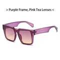 Modieuze oversized zonnebril met paars transparant montuur en roze thee-kleurige glazen - Paars Frame Paars Gele Lenzen