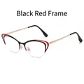 Cat eye semi-rimless optical glasses with black and red frame and rose gold temples - Black and Red Frame