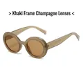 Retro oval sunglasses with khaki translucent frame and champagne tinted lenses - Jelly Tea Frame & Champagne Lenses