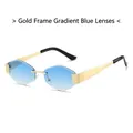 Frameless rimless metal sunglasses featuring blue gradient lenses and gold frames - Gold Frame Gradient Blue Lens