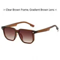 Square transparent tea sunglasses with gradient lenses and stylish rivet details - Transparent Tea Frame Gradient Tea Lens