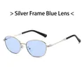 Cat eye metal sunglasses featuring a silver frame and stylish light blue translucent lenses - Silver Frame Blue Lens