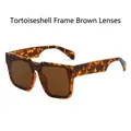 Retro tortoiseshell square frame sunglasses with tea-colored lenses for women - Tortoiseshell Frame Tea Lens