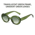 Retro oval sunglasses with transparent green frames and gradient lenses for women - Transparent Green Frame Gradient Green Lens
