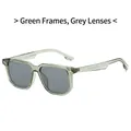 Square fashion sunglasses with transparent green frames and dark grey lenses - Transparent Green Frame Grey Lens