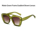 Matte green double-bridge sunglasses with brown gradient lenses for a stylish look - Frosted Green Frame Gradient Tea Lens