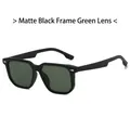 Classic square sunglasses in matte black frame with green lenses and silver rivets - Matte Black Frame Green Lens