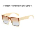 Oversized square sunglasses in beige frame with tea-to-blue gradient lenses for women - Beige Frame Yellow Blue Lens