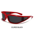 Y2K Sport-Sonnenbrille mit rotem Wickelrahmen und schwarz-grauen Gläsern - Roter Rahmen Dunkelgraue Gläser