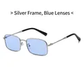 Square silver metal frame sunglasses with light blue lenses for men and women - Silver Frame Blue Lens