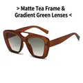 Matte tea frame sunglasses with gradient green lenses and double bridge design - Frosted Tea Frame Gradient Green Lens