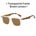 Square transparent sunglasses with tea lenses and tortoise shell patterned temples - Transparent Frame Brown Lens