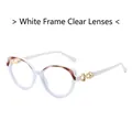 Retro round white frame cat-eye glasses with elegant gold hollow metal details - White Frame White Lens
