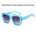 Matte blue square sunglasses with gradient grey lenses and unique double bridge frame - Frosted Blue Frame Gradient Grey Lens