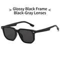 Glossy black square sunglasses with grey lenses and silver arrow rivets for men and women - Glossy Black Frame Grey Lens