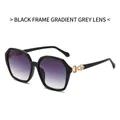 Oversized black square sunglasses with gradient grey lenses and gold cutout temples - Black Frame Gradient Gray Lens