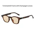 Retro tortoise tea frame sunglasses with champagne lenses and metal rivet accents - Transparent Tea Frame Champagne Lens