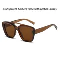 Vintage oversized square sunglasses with transparent tea frame and silver double bridge - Transparent Tea Frame Tea Lens