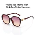 Oversized wine red hexagonal sunglasses with pink gradient lenses and gold metal accents - Wine Red Frame Pink Tea Lens