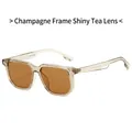 Square champagne frame sunglasses with light tea lenses and wide temple detail - Champagne Frame / Tea Lens