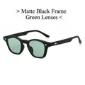 Retro small frame sunglasses in matte black finish with light green lenses and rivets - Matte Black Frame Green Lens