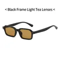 Fashionable square black frame sunglasses with light brown lenses and rivet details - Black Frame Light Tea Lens