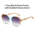 Fashion square oversized sunglasses with tea-blue-green gradient frame and grey lenses - Tea Blue Frame Gradient Grey Lenses