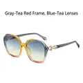 Square oversized sunglasses with grey tea red gradient frame and blue tea gradient lenses - Gray Tea Frame Blue Yellow Lens