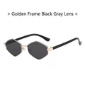 Modern gold frame hexagonal geometric sunglasses with black grey lenses for men and women - Gold Frame Black Grey