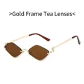 Lunettes de soleil chic en métal doré en forme de losange avec verres bruns et demi-monture - Monture Dorée Verres Ambrés