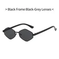 Modern geometric hexagonal sunglasses featuring black frames and dark grey lenses - Black Frame Black Grey Lens