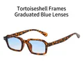 Retro square tortoiseshell sunglasses with gradient blue lenses and metal rivets - Tortoiseshell Frame Gradual Blue Lens