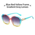 Oversized square sunglasses with blue, red, and yellow gradient frames and grey lenses - Blue Red Frame Gradient Grey Lenses