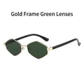 Modern hexagonal sunglasses featuring a gold metal frame and dark green lenses - Gold Frame Dark Green Lens