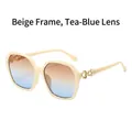 Chic beige square oversized sunglasses with brown-blue gradient lenses and gold trim - Beige Frame Tea Blue Lens
